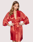Satin Kimono Robe in Red