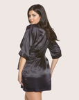 Satin Kimono Robe Curvy Fit in Black