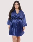 Satin Kimono Robe Curvy Fit in Navy