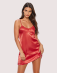 Midnight Satin Slip Dress in Red