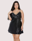 Midnight Satin Slip Dress Curvy Fit in Black