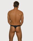 Back view of the Luné d’Or Forme Men’s Thong in black, showing the narrow thong back.