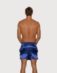 Back view of the Luné d’Or Men’s Satin Lounge Short in navy.