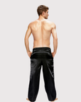 Back view of the Luné d’Or Men’s Satin Lounge Pant in black.
