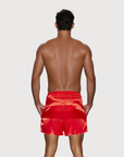 Back view of the Luné d’Or Men’s Satin Lounge Short in red.