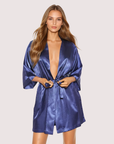Satin Kimono Robe in Navy