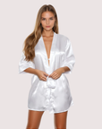 Satin Kimono Robe in White