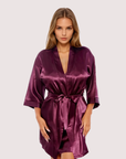 Satin Kimono Robe in Burgundy