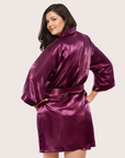 Satin Kimono Robe Curvy Fit in Burgundy