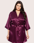 Satin Kimono Robe Curvy Fit in Burgundy
