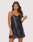 Midnight Satin Slip Dress in Black