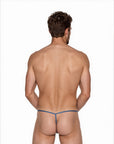 Back view of the Luné d’Or Fil Men’s G-String in blue, showing the thin string back.