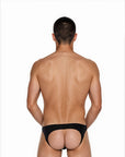 Back view of the Luné d’Or Ligne Men’s Jockstrap in black, showing the open jockstrap back with elastic leg straps.
