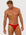 Man wearing the Luné d’Or Forme Men’s Thong in red, front view showing the contoured pouch and slim waistband.